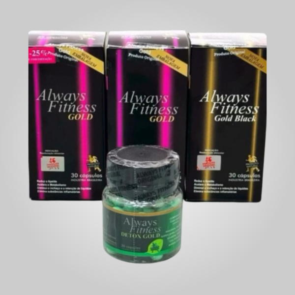 Kit completo always fitness gold nivel 1, nível 2, black e um detox02